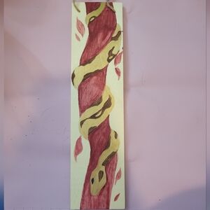 Handcrafted Red and Yellow Snake On Wood